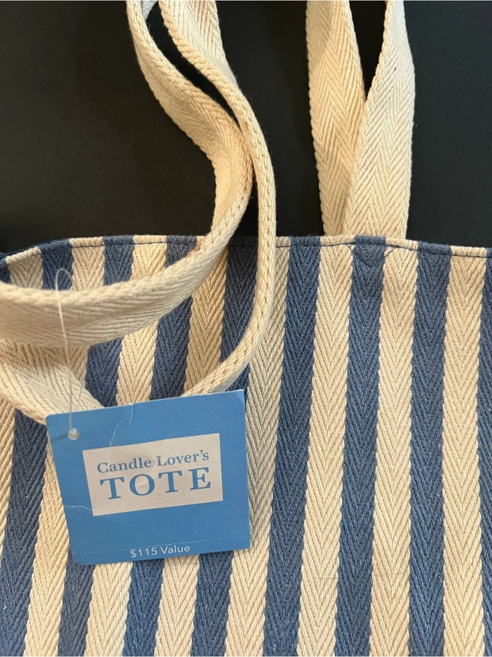 Yankee Candle Blue and Cream Striped Tote Cotton Tote